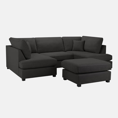 Camden U-Shape Corner Sofa with Footstool – Classic Black