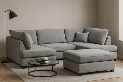Camden U-Shape Corner Sofa with Footstool – Classic Grey
