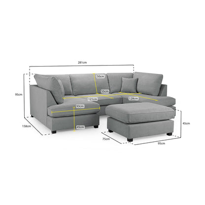 Camden U-Shape Corner Sofa with Footstool – Classic Grey