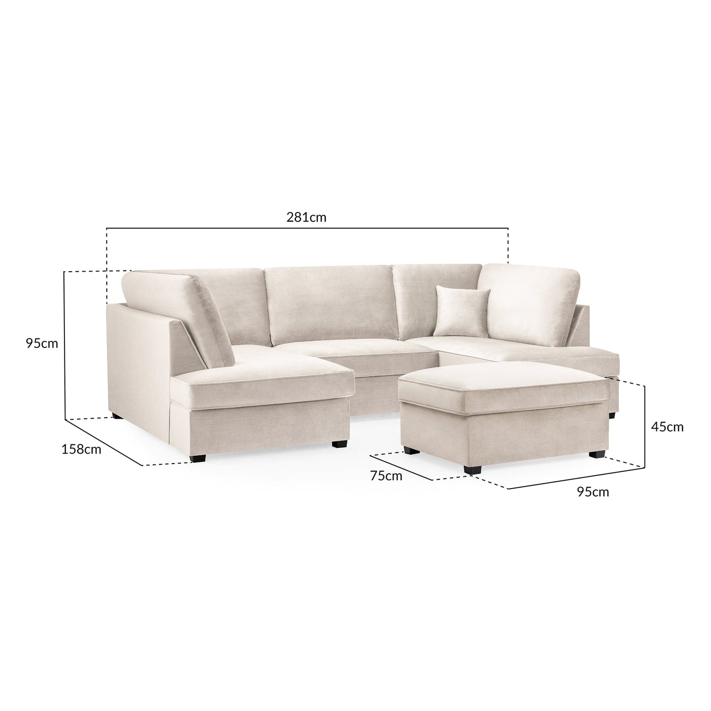 Camden U Shape Corner Sofa with Footstool - Plush Beige