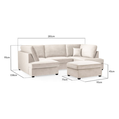 Camden U Shape Corner Sofa with Footstool - Plush Beige