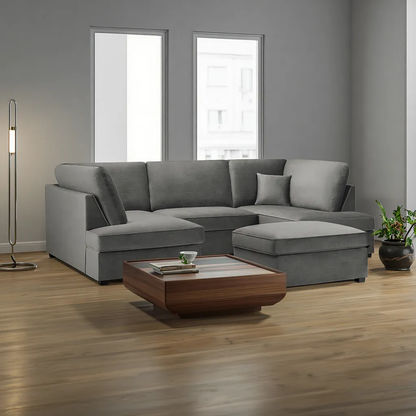 Camden U-Shape Corner Sofa with Footstool – Plush Grey