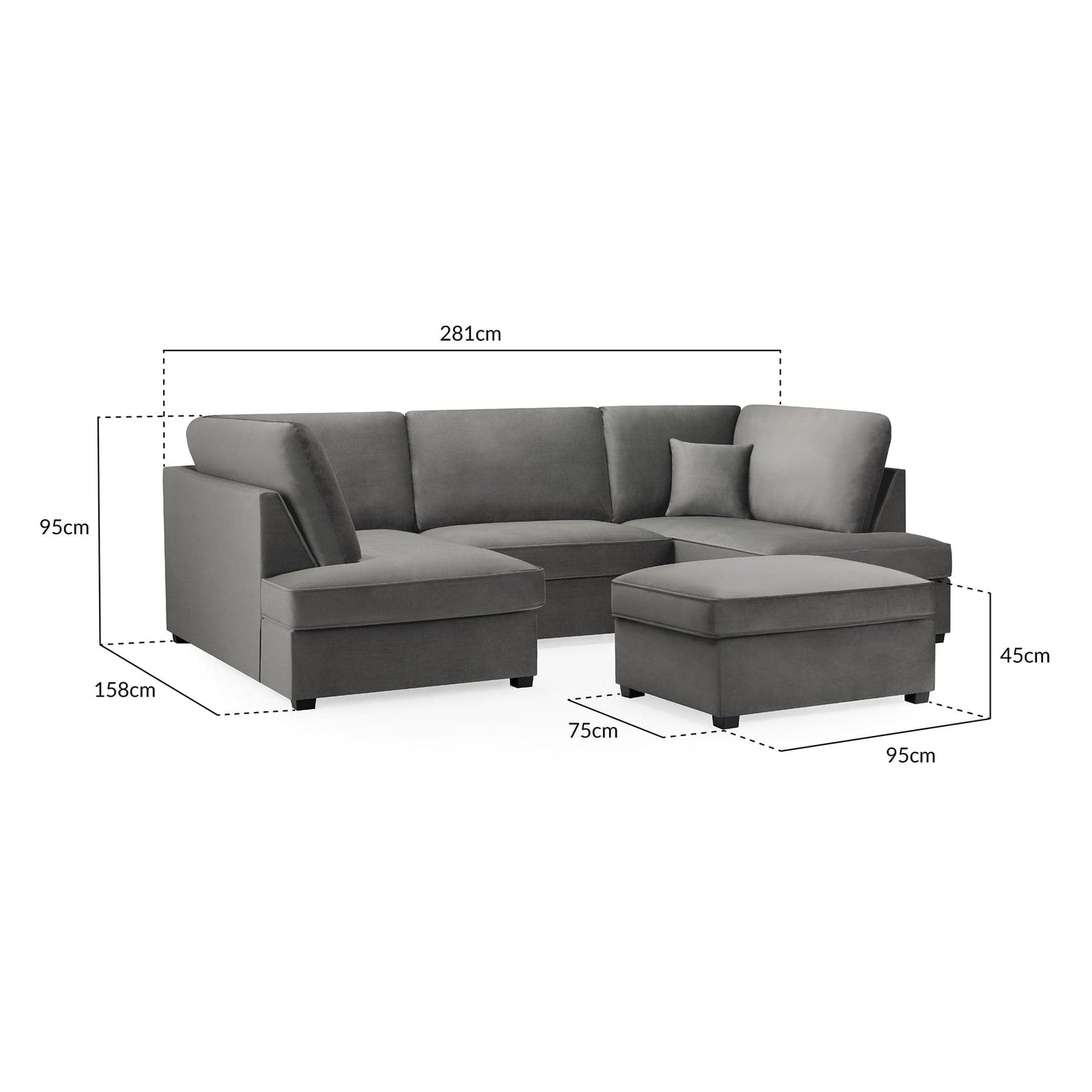 Camden U-Shape Corner Sofa with Footstool – Plush Grey