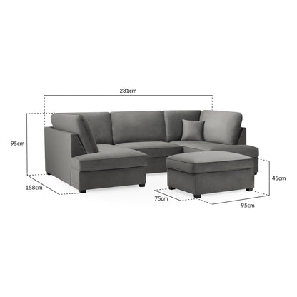 Camden U-Shape Corner Sofa with Footstool – Plush Grey