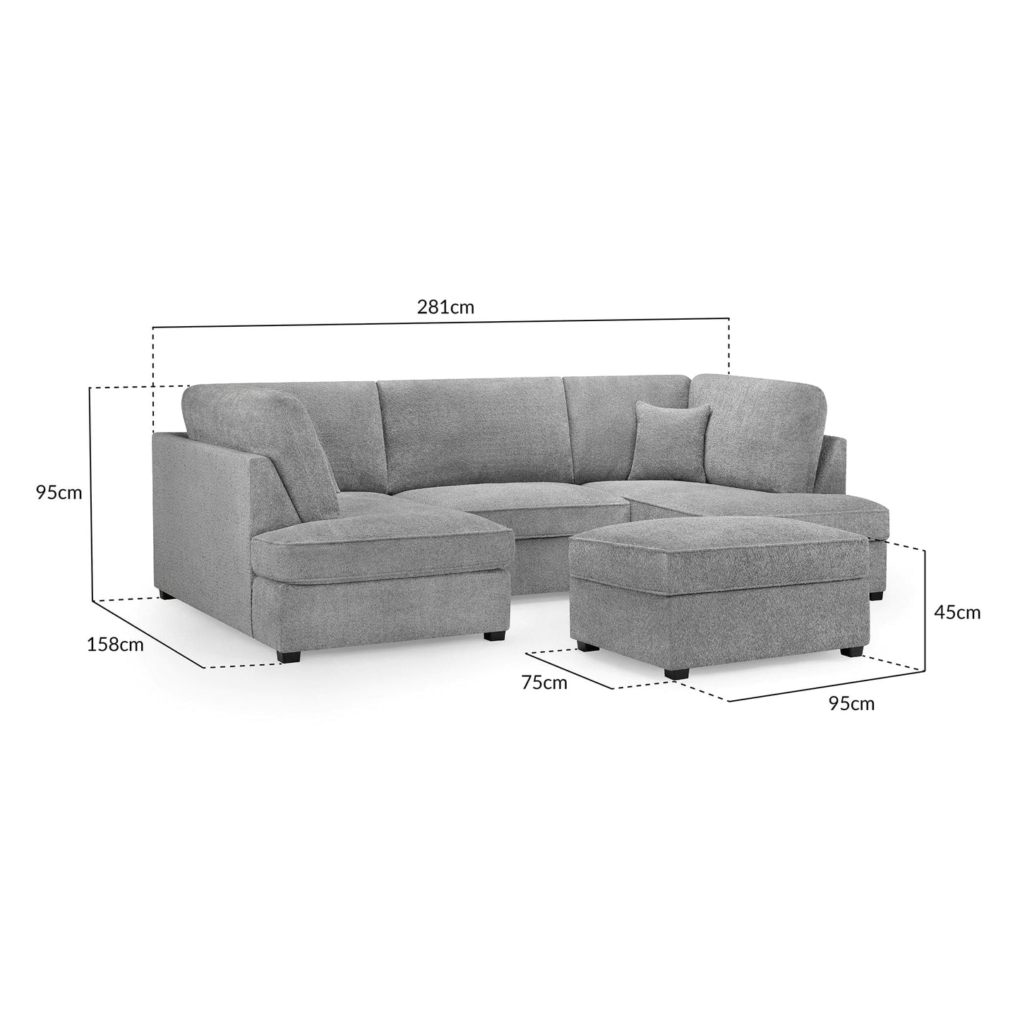 Camden U Shape Corner Sofa with Footstool - Grey Boucle