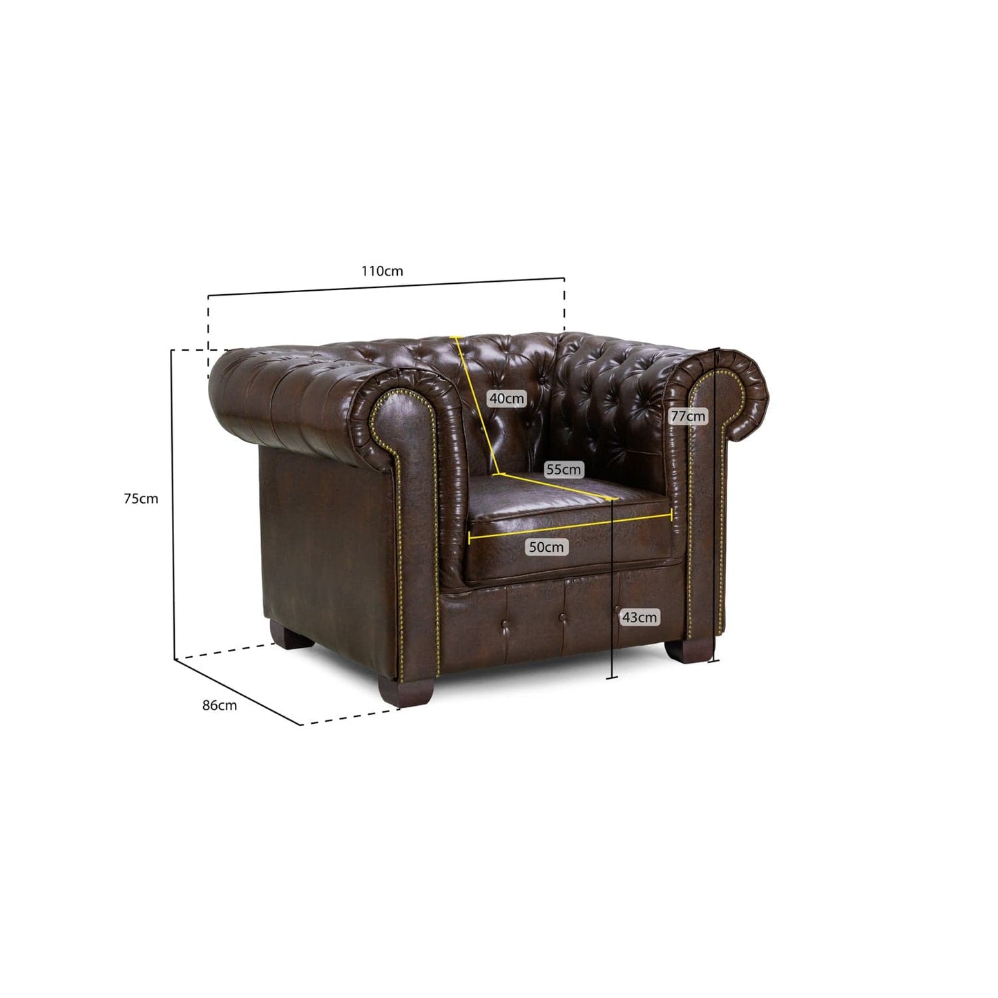 Chesterfield Sofa Antique Brown Armchair