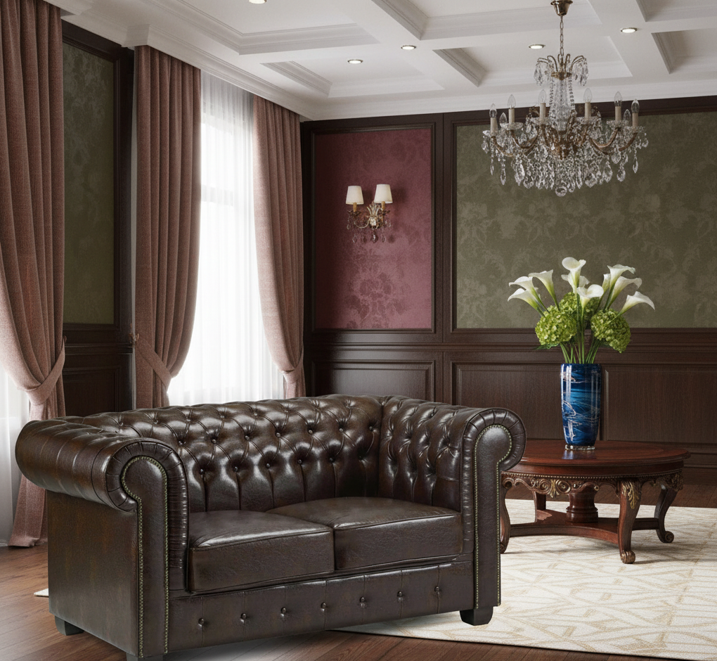 Chesterfield Sofa Antique Brown 2 Seater