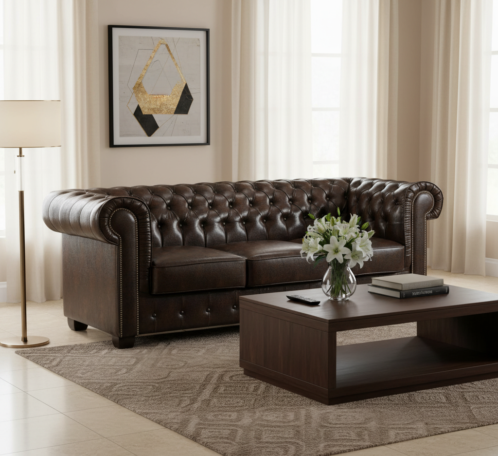 Chesterfield Sofa Antique Brown 3 Seater