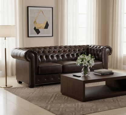 Chesterfield Sofa Antique Brown 3 Seater