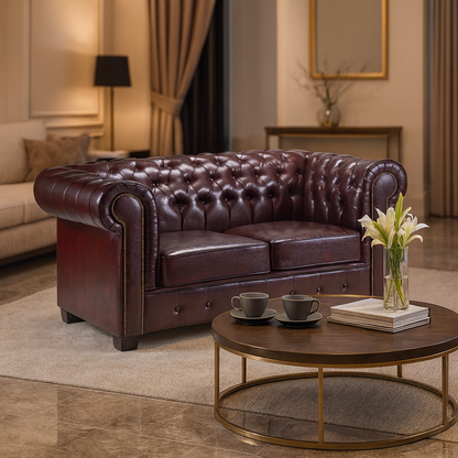 Chesterfield Sofa Oxblood Red 2 Seater