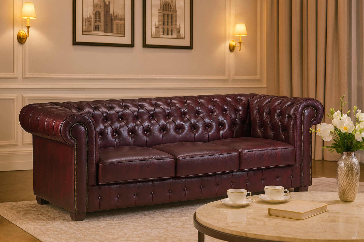 Chesterfield Sofa Oxblood Red 3 Seater