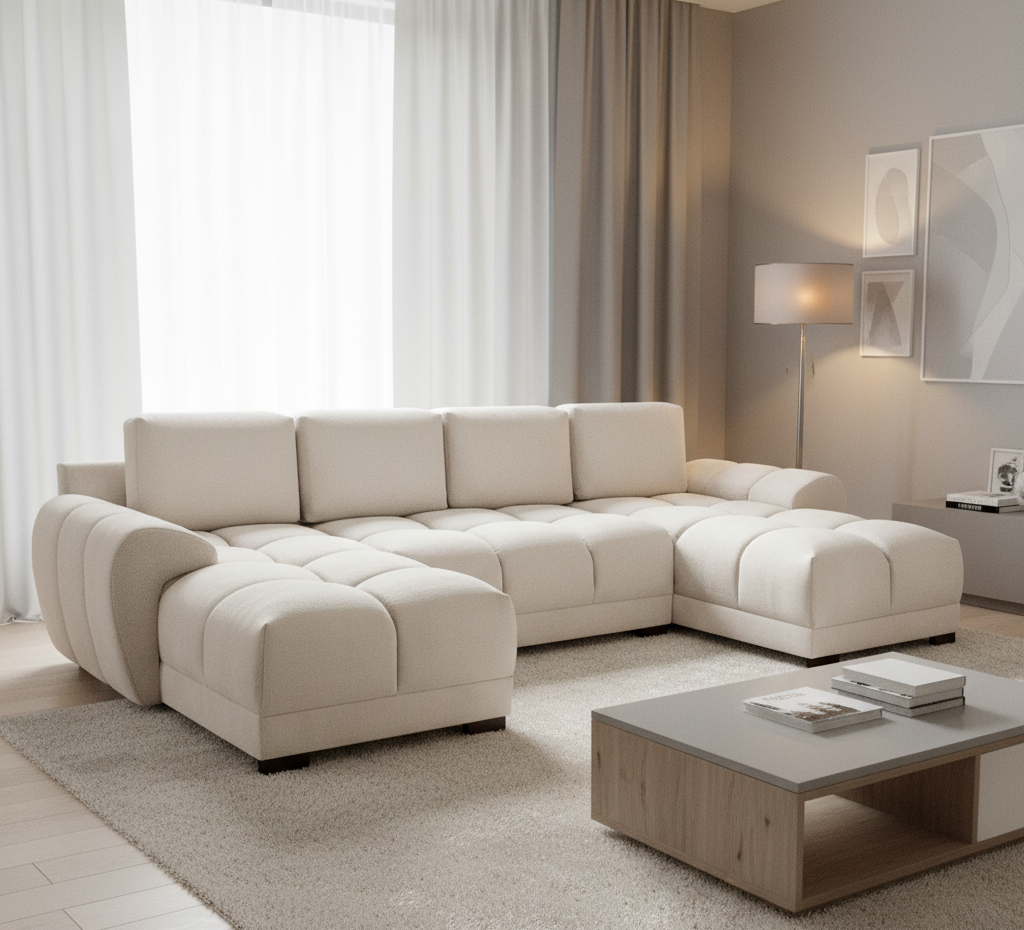 Devoke U Shape Corner Sofa in Cream
