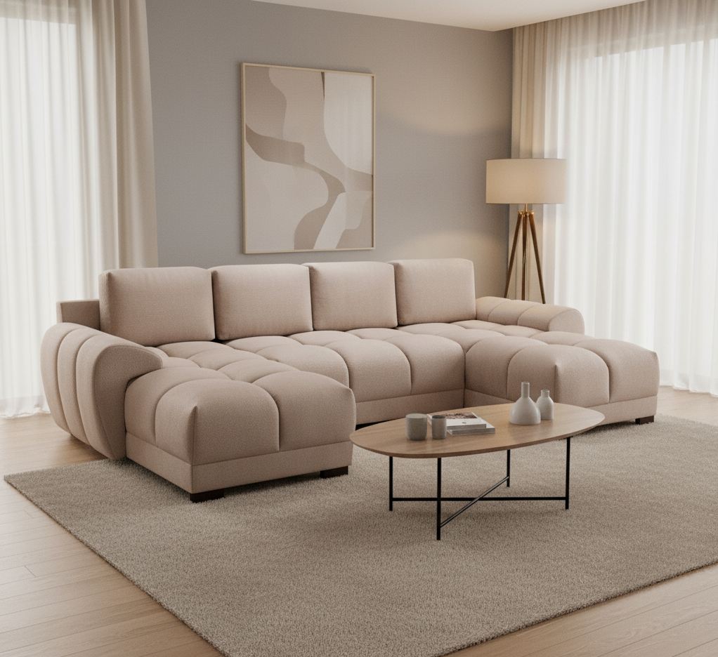 Devoke U Shape Corner Sofa in Mocha