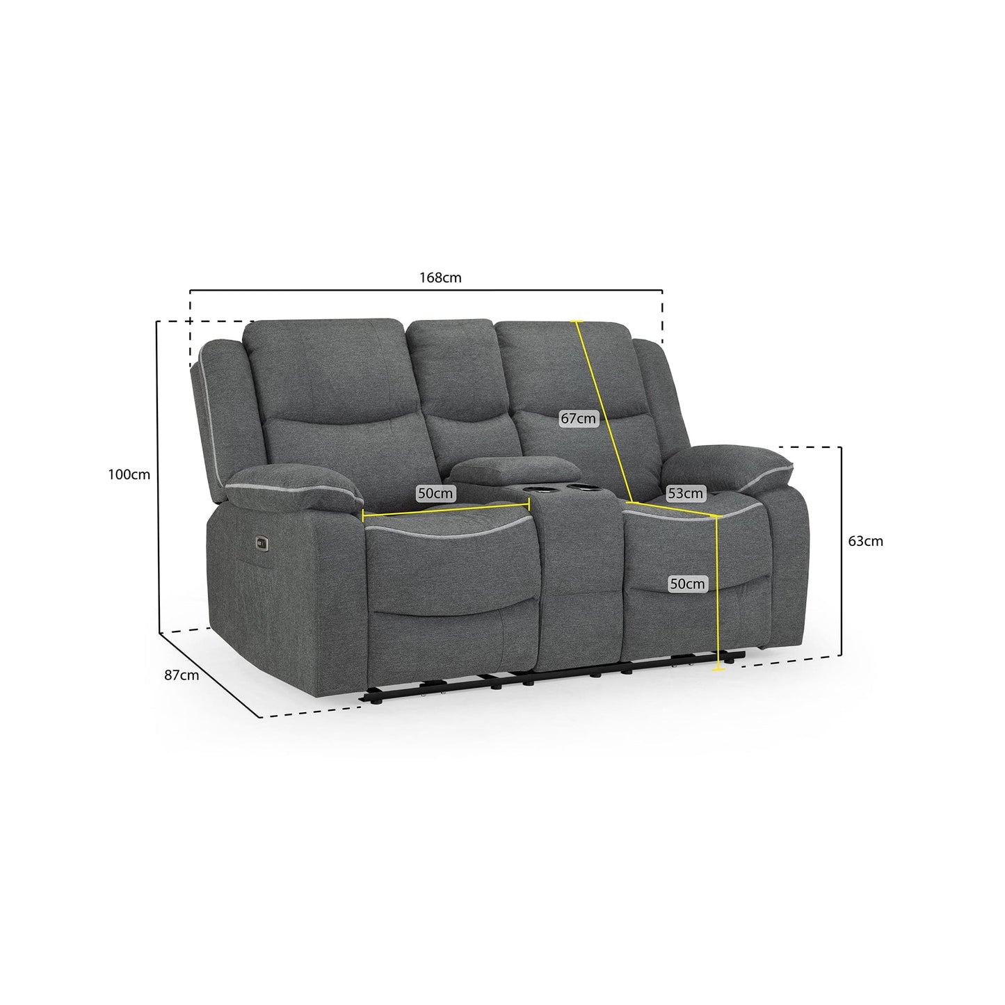 Dexter Electric Recliner Sofa Grey Fabric 2 Seater