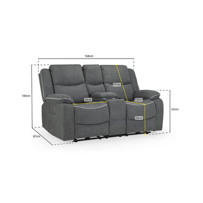Dexter Electric Recliner Sofa Grey Fabric 2 Seater