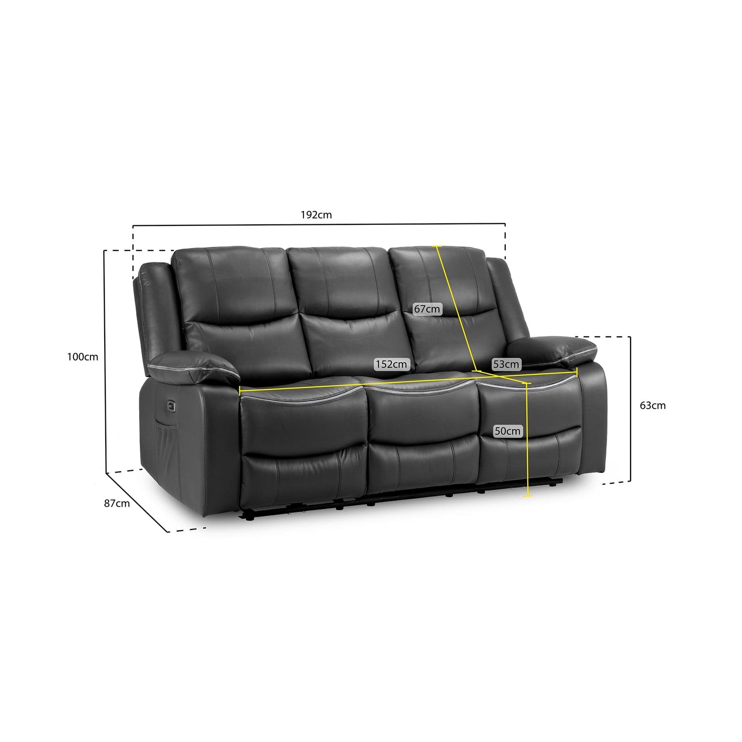 Dexter Electric Recliner Sofa Black 3 Seater