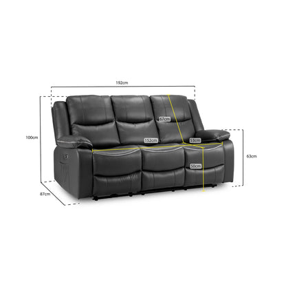 Dexter Electric Recliner Sofa Black 3 Seater