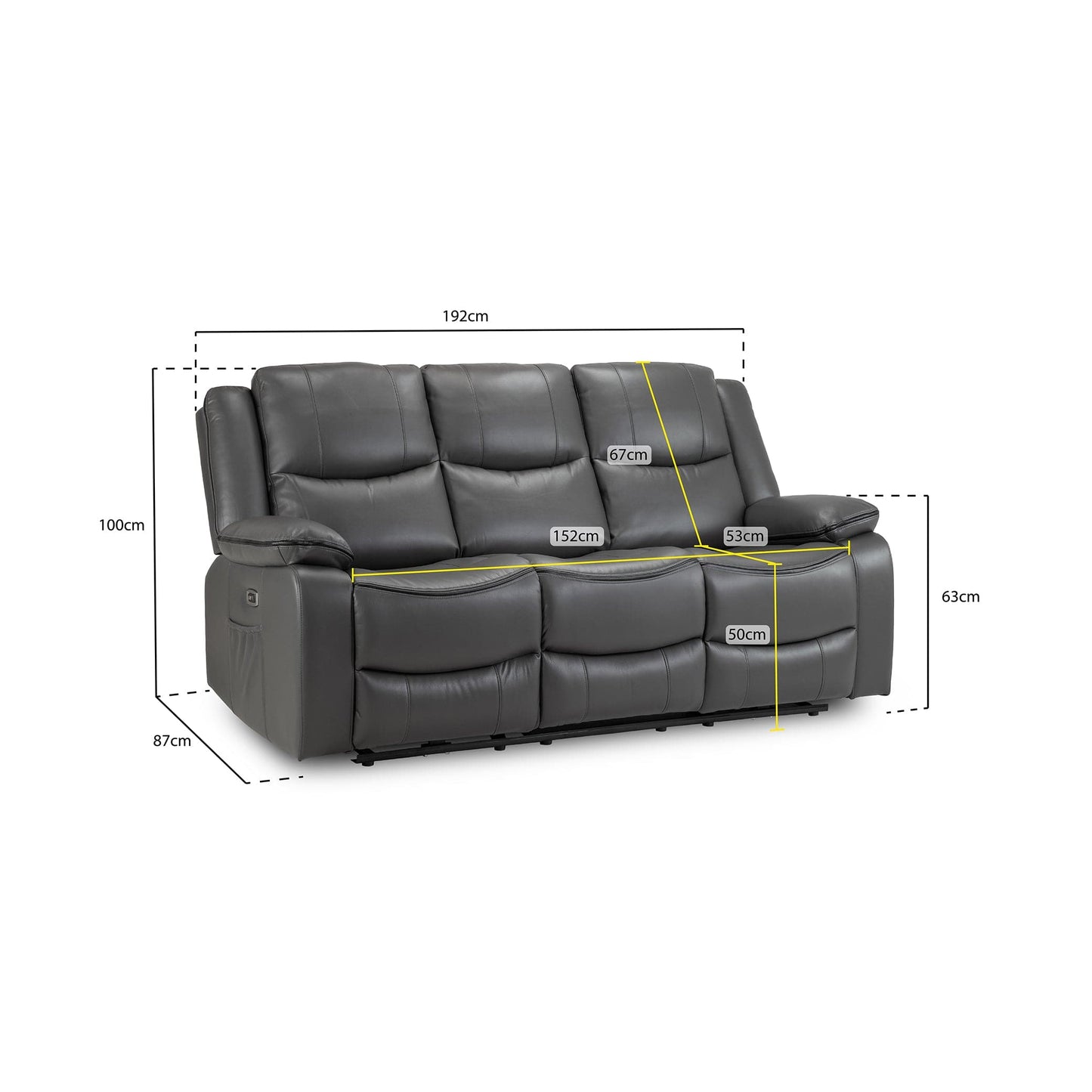 Dexter Electric Recliner Sofa Grey  3 Seater