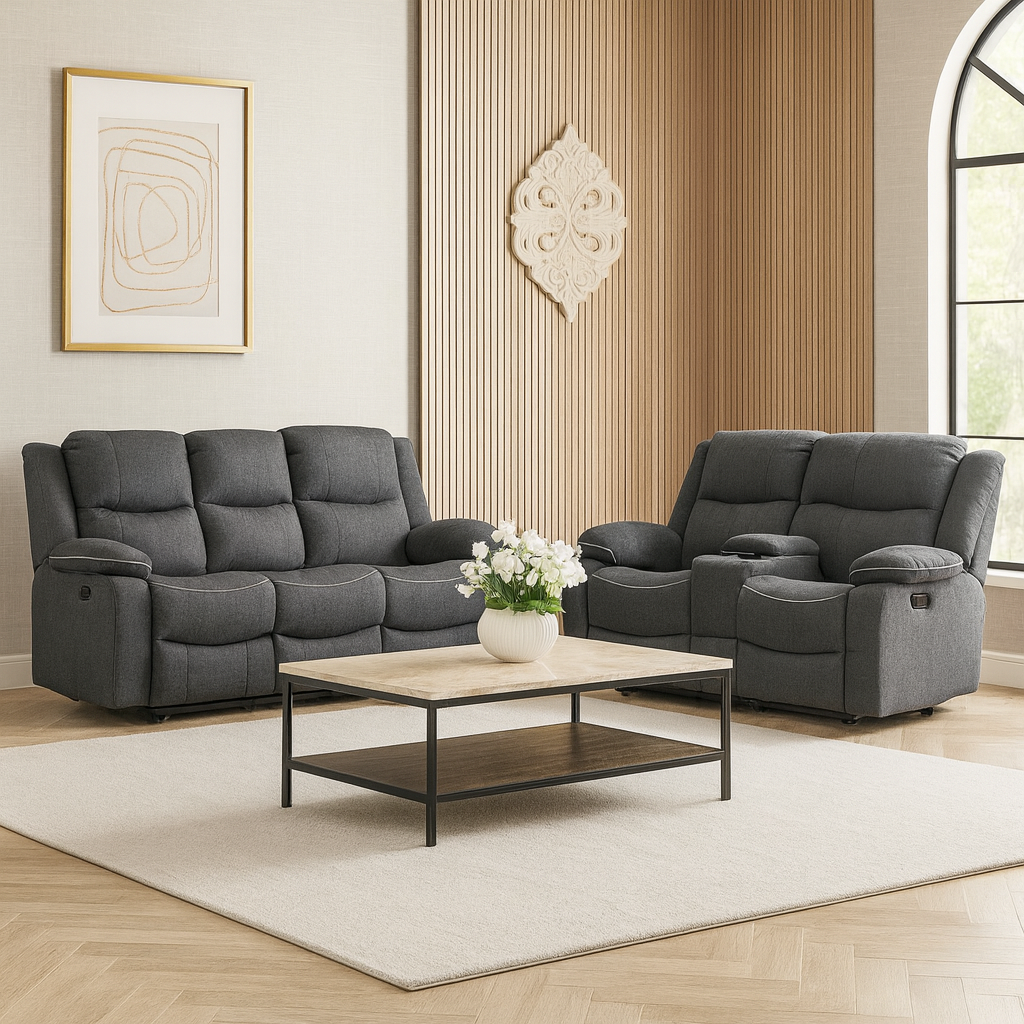 Dexter Electric Recliner Sofa Grey Fabric 3+2 Set