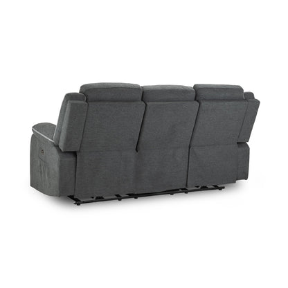 Dexter Electric Recliner Sofa Grey Fabric 3 Seater