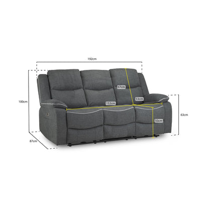 Dexter Electric Recliner Sofa Grey Fabric 3 Seater