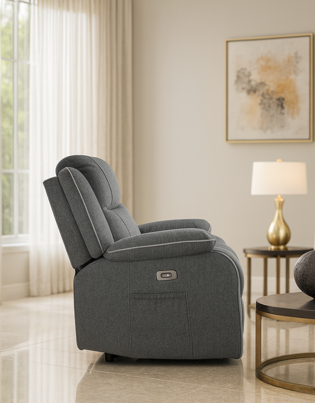 Dexter Electric Recliner Sofa Grey Fabric Armchair