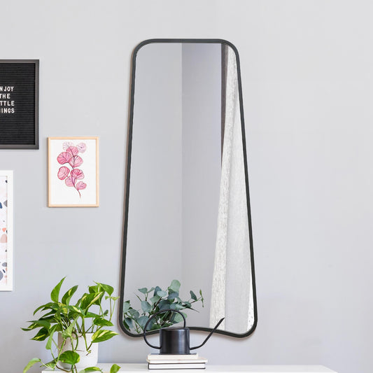The Soula - New Black Metal Isoscelles Trapezoid Shape Framed Wall Mirror with arched bottom. 48 X 23 (122CM X 58CM).