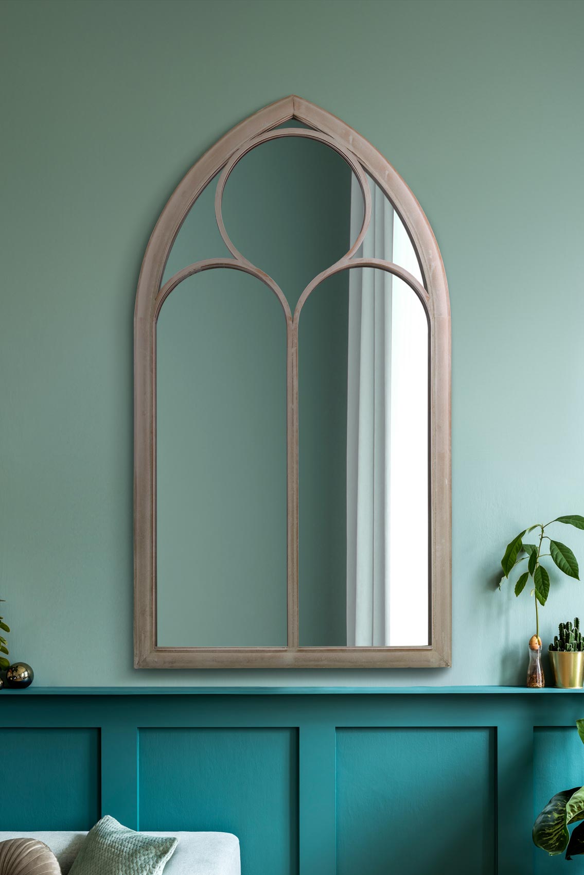 The Rosie - Rustic Metal Chapel Arched Decorative Wall or Leaner Mirror Stone Colour 44 X 24 (111CM X 61CM)