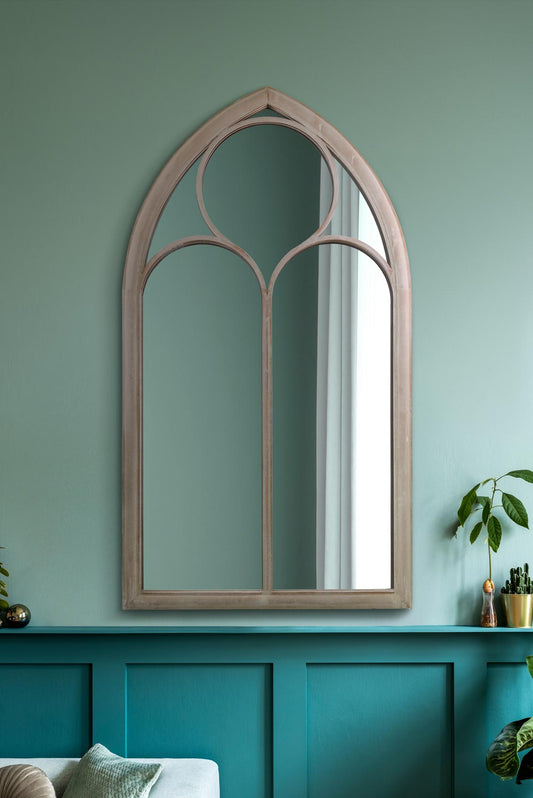 The Rosie - Rustic Metal Chapel Arched Decorative Wall or Leaner Mirror Stone Colour 44 X 24 (111CM X 61CM)