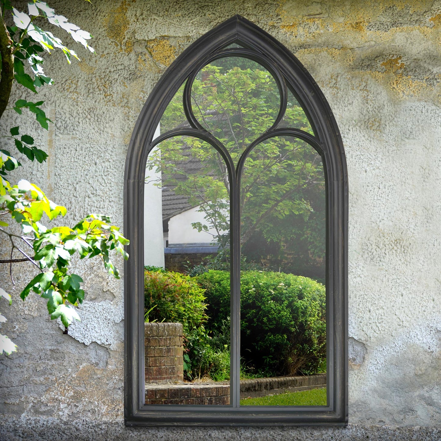 New Black Somerley Chapel Arch Garden Mirror 112 x 61 CM