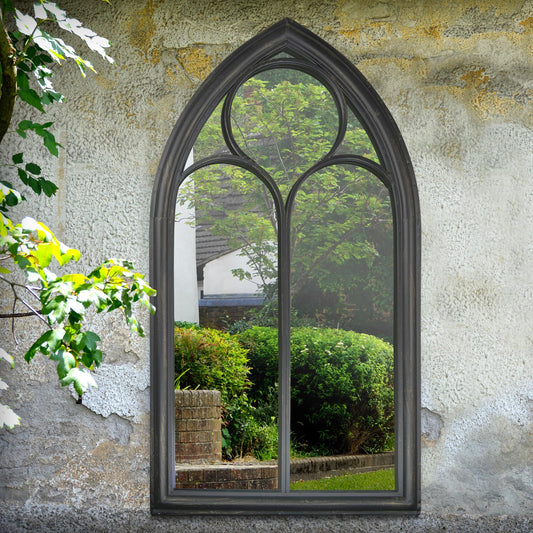 New Black Somerley Chapel Arch Garden Mirror 112 x 61 CM