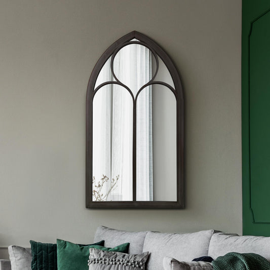 The Rosie - Rustic Black Metal Chapel Arched Decorative Wall or Leaner Mirror 44 X 24 (111CM X 61CM)
