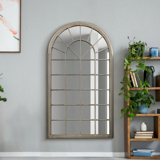 The Rosie - Extra Large Country Rustic Framed Arched Leaner Metal Wall Mirror 63 X 36 (160CM X 91CM) Stone Colour