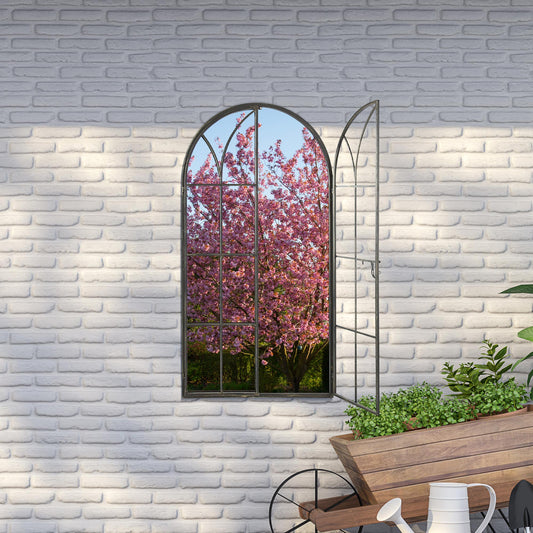 Summer View Metal Arch shaped Opening WIndow Garden Mirror 140cm X 75cm