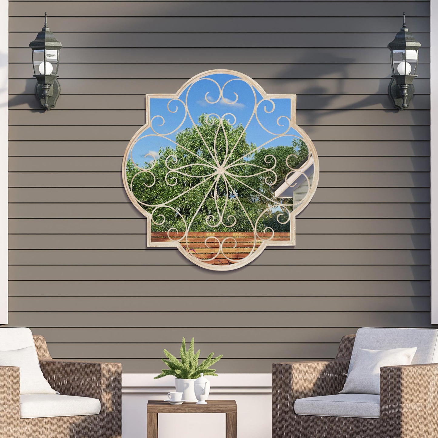 Rose Petal shaped Metal Decorative Window Garden Cream Mirror 90cm X 90cm