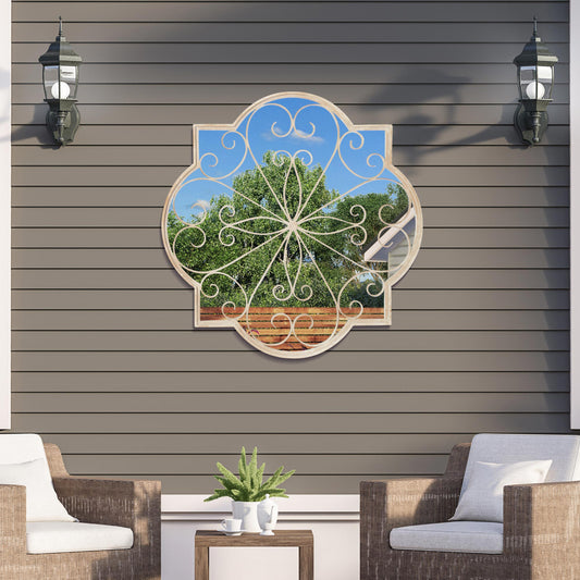 Rose Petal shaped Metal Decorative Window Garden Cream Mirror 90cm X 90cm