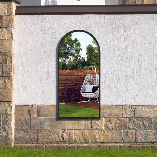The Perry - Black Metal Framed Arched Garden Wall Mirror 47 X 23.5 (120CM X 60CM)