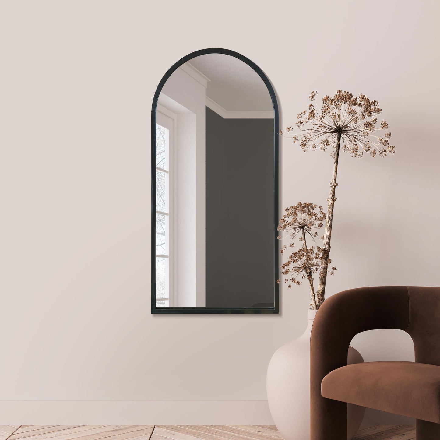 The Perry - Black Metal Framed Arched Wall Mirror 47 X 23.5 (120CM X 60CM)