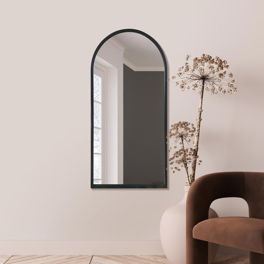 The Perry - Black Metal Framed Arched Wall Mirror 47 X 23.5 (120CM X 60CM)