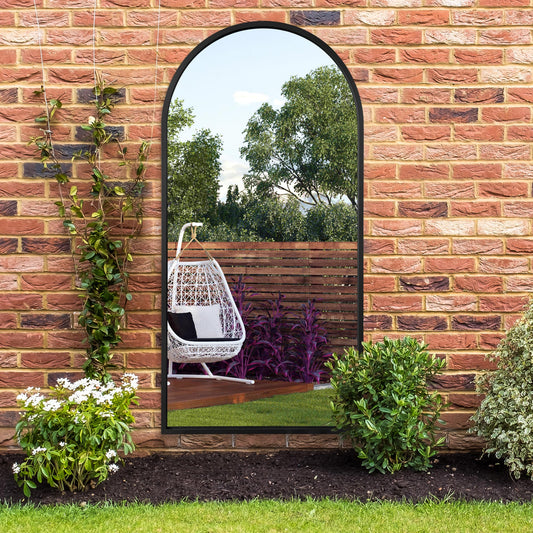 The Perry - Black Metal Framed Arched Garden Wall Mirror 63 X 31 (160CM X 80CM)