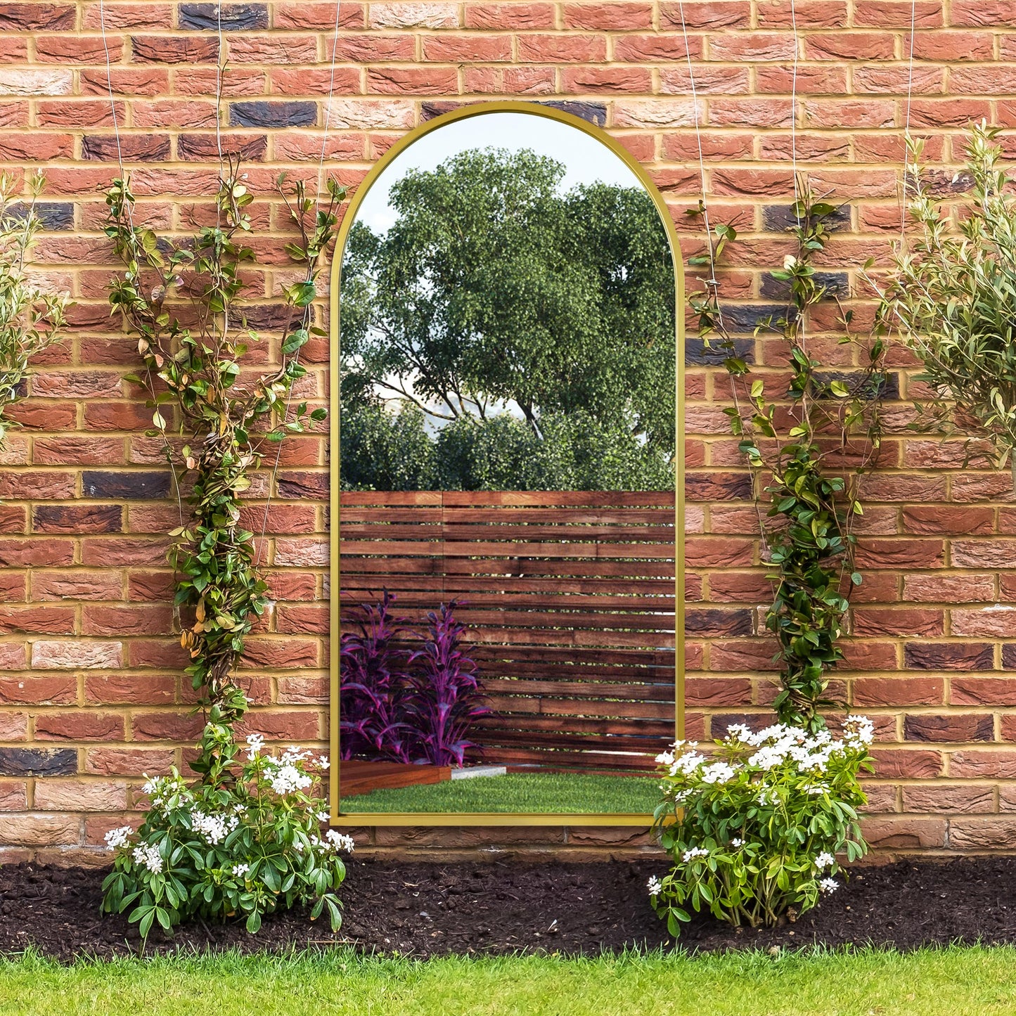 The Perry - Gold Framed Arched Garden Wall Mirror 71 X 35 (180CM X 90CM)