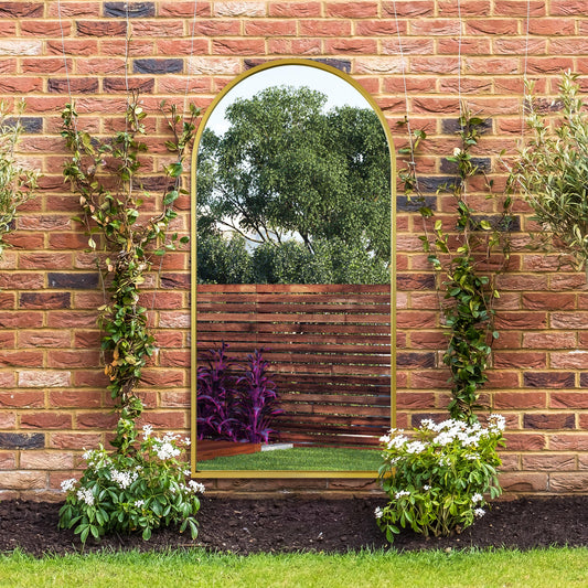 The Perry - Gold Framed Arched Garden Wall Mirror 71 X 35 (180CM X 90CM)