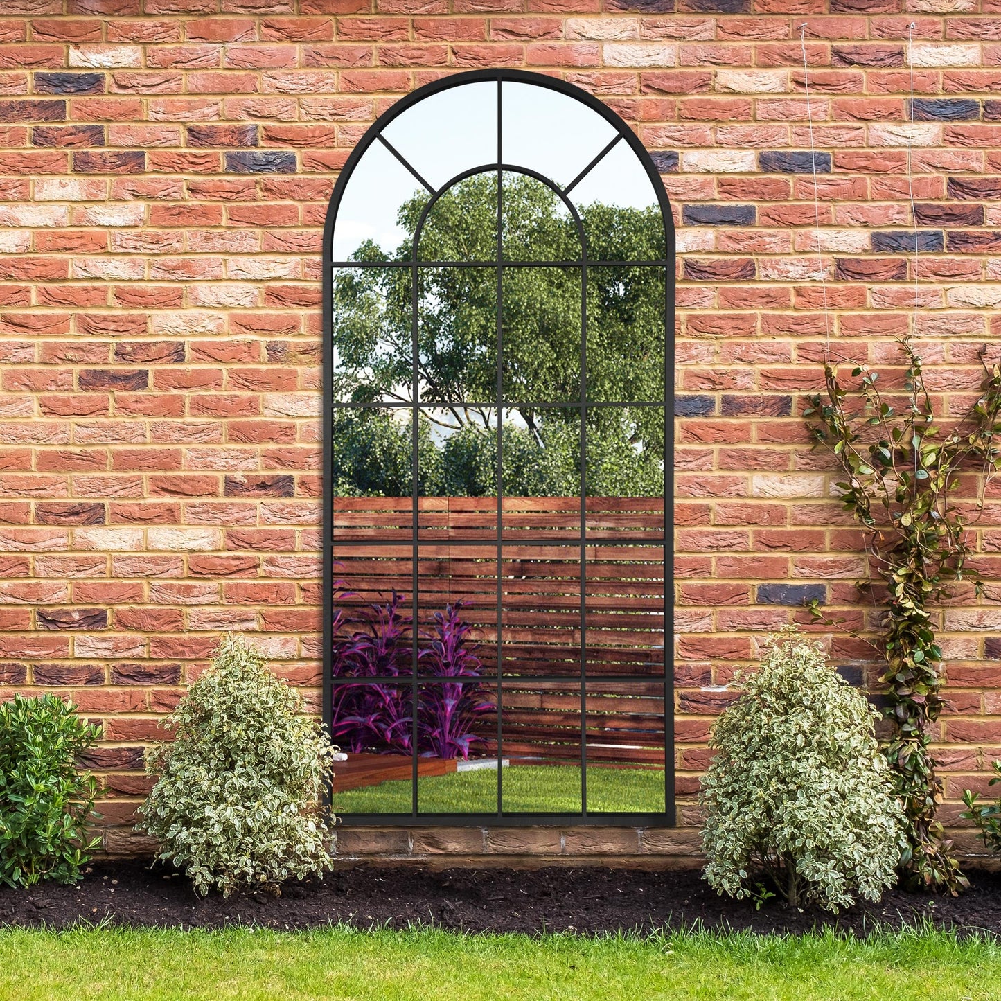 The Perry - Black Framed Arched Window Garden Mirror 71 X 33.5 (180x85CM)