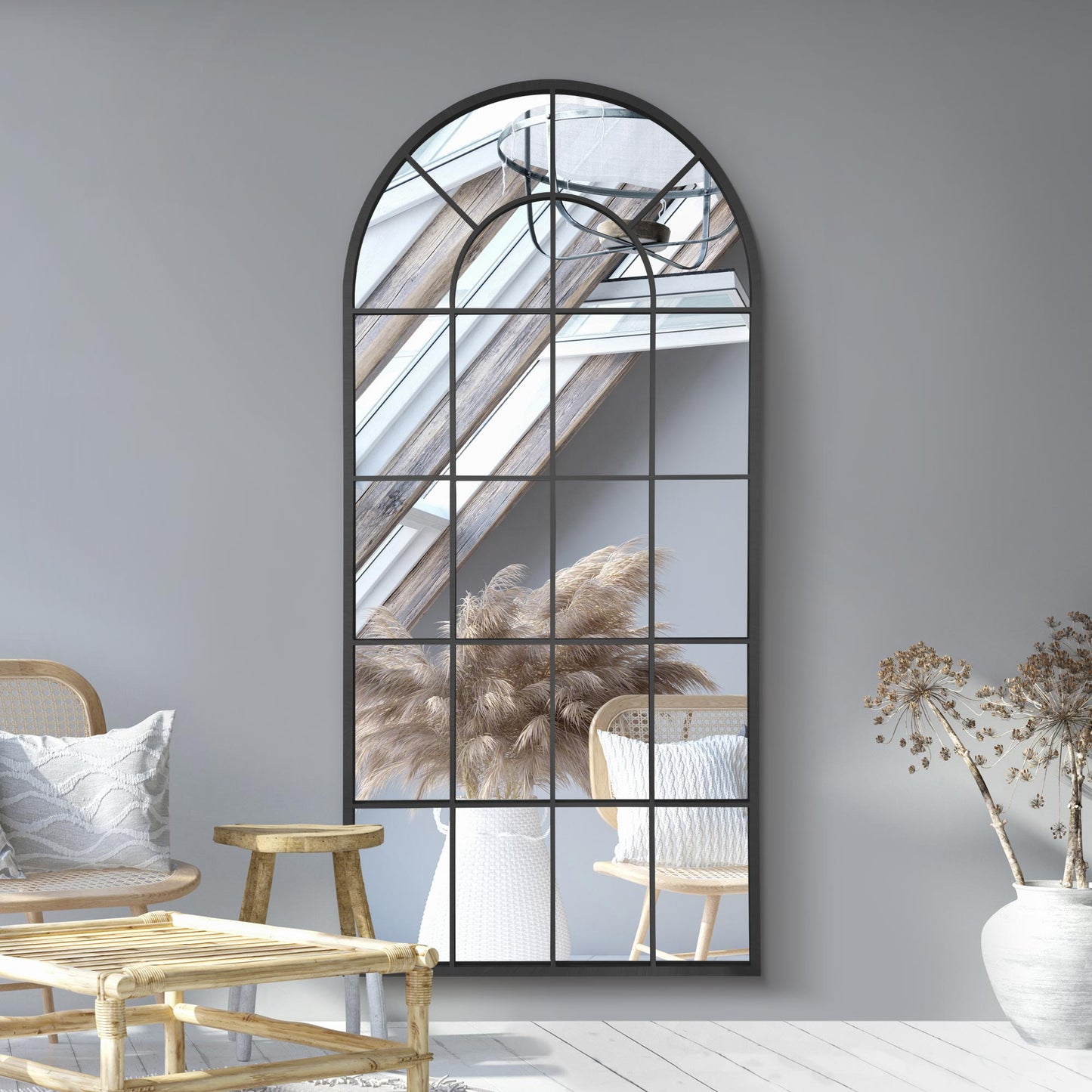 The Perry - Black Framed Arched Window Leaner/Wall Mirror 71 X 33.5 (180x85CM)