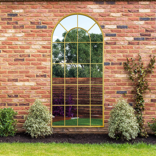 The Perry - Gold Framed Arched Window Garden Mirror 71 X 33.5 (180x85CM)