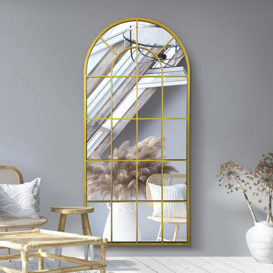 The Perry - Gold metal Arched Window Leaner / Wall Mirror 71 X 33.5 (180x85CM)