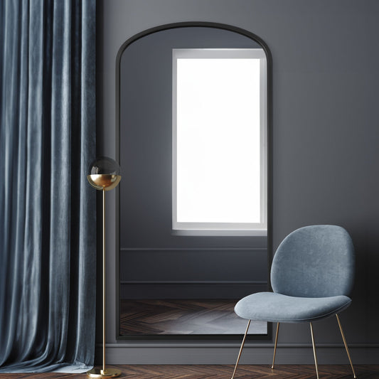 The Olive - Black Metal Framed Arched Wall Leaner Mirror 67x33 (170x85CM)