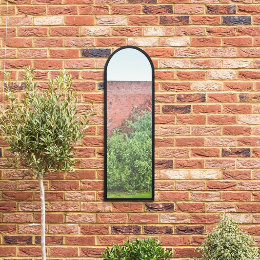 The Perry - Black Metal Framed Arched Garden Wall Mirror 47 X 16 (120CM X 40CM)