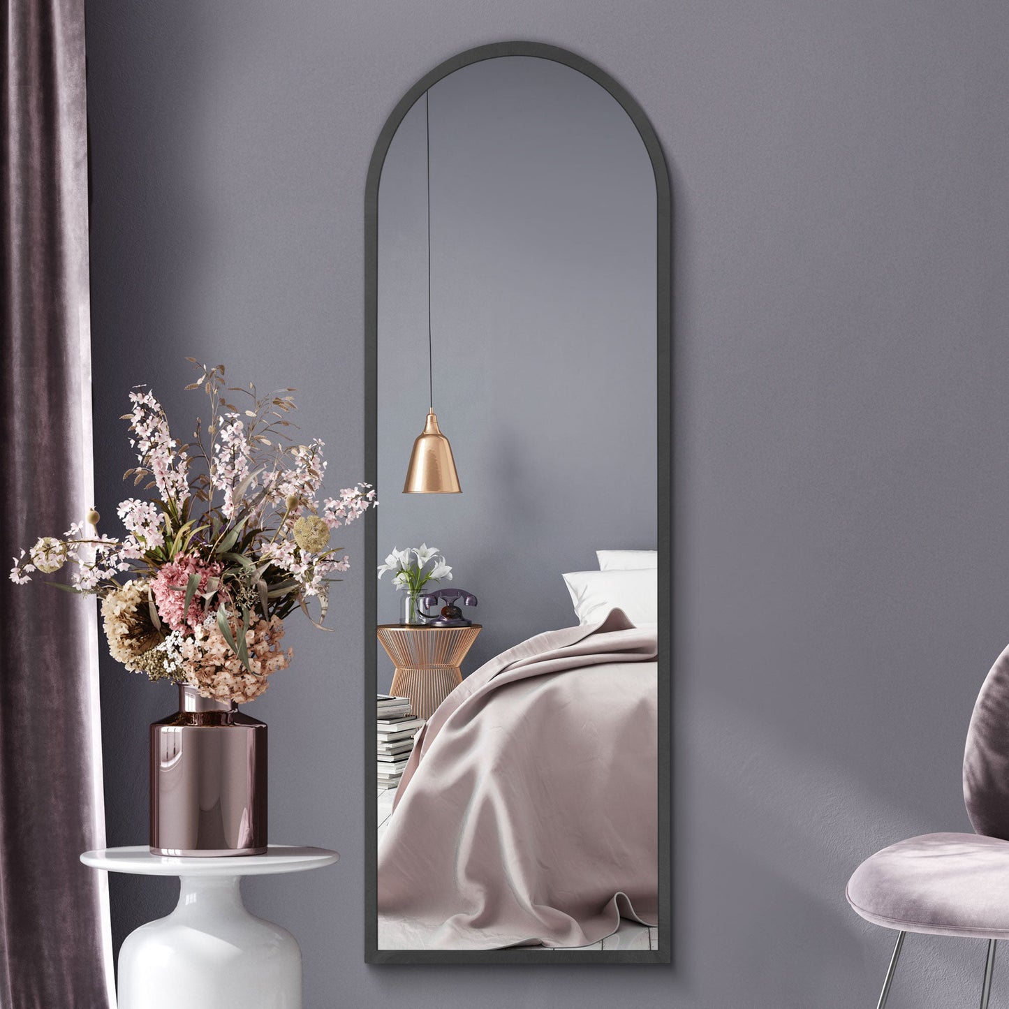 The Perry - Black Framed Arched Leaner/Wall Mirror 63 X 21 (160CM X 53CM)
