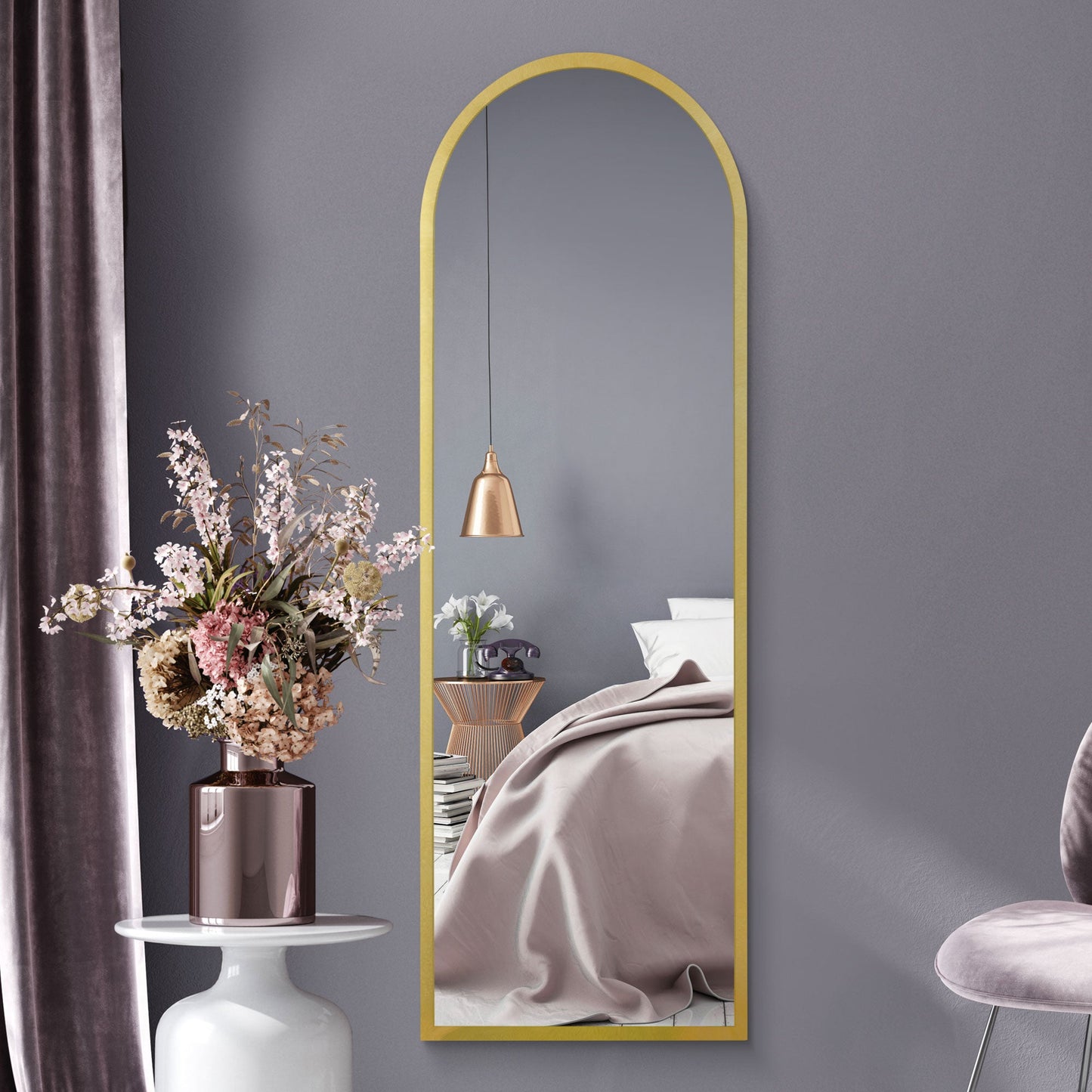 The Perry - Gold Framed Arched Leaner/Wall Mirror 63 X 21 (160CM X 53CM)